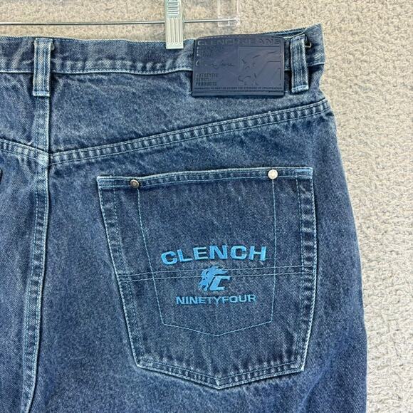VTG Y2K Clench Jeans 40x32 Baggy Wide Leg Skateboard Hip Hop Raver Grunge Street - Picture 2 of 8